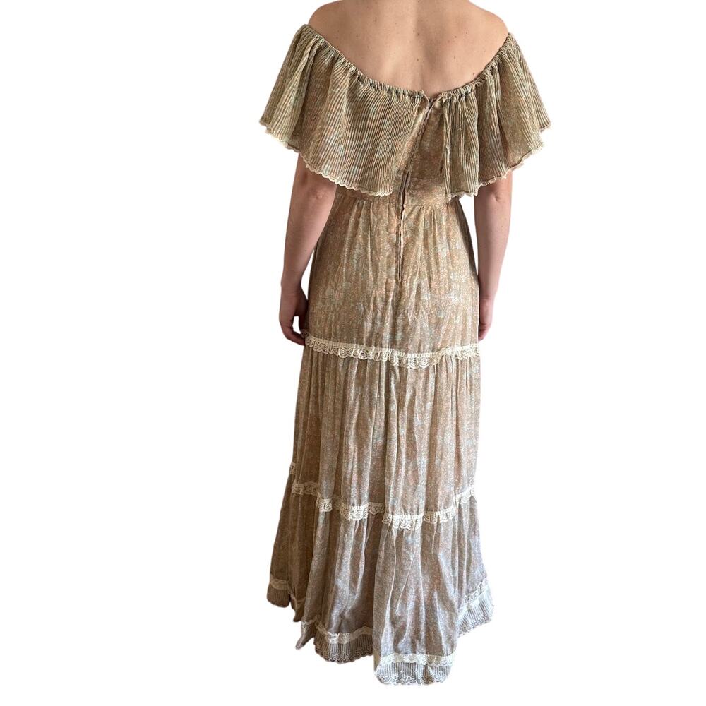 Vintage Candi Jones California Floral Lace Trim Maxi Dress Cottagecore Prairie - Picture 4 of 9